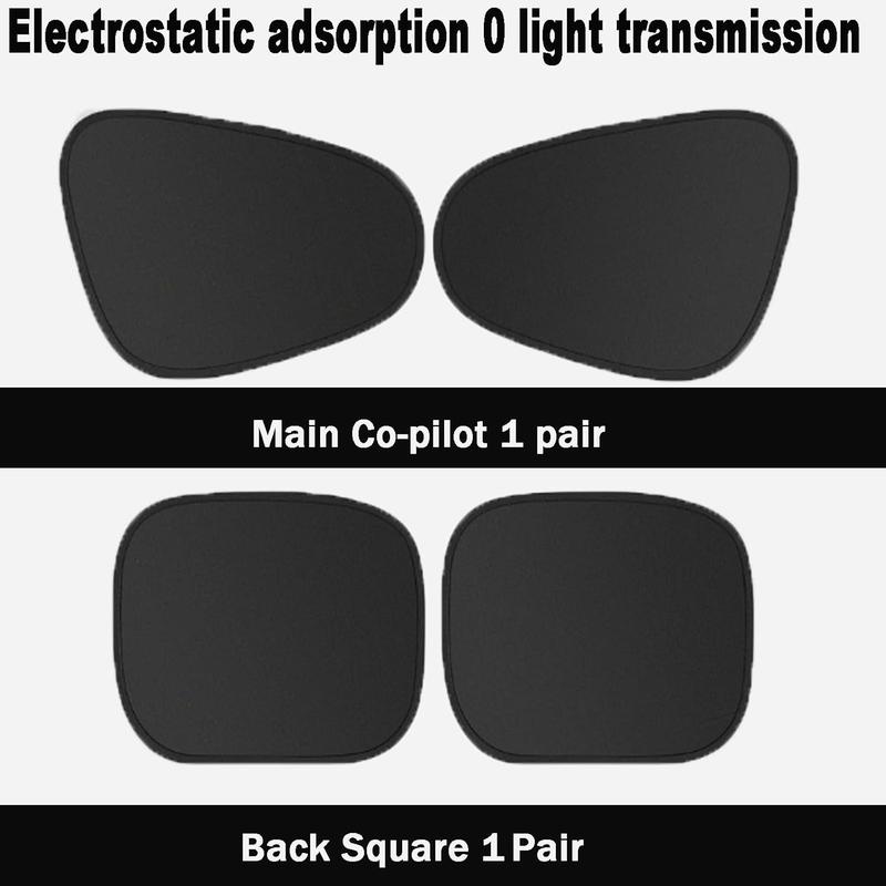 4-PCS Static Cling Car Window Sunshades Set - Glue-Free Insulating Total Blackout Fabric & Foldable Memory Wire Frame