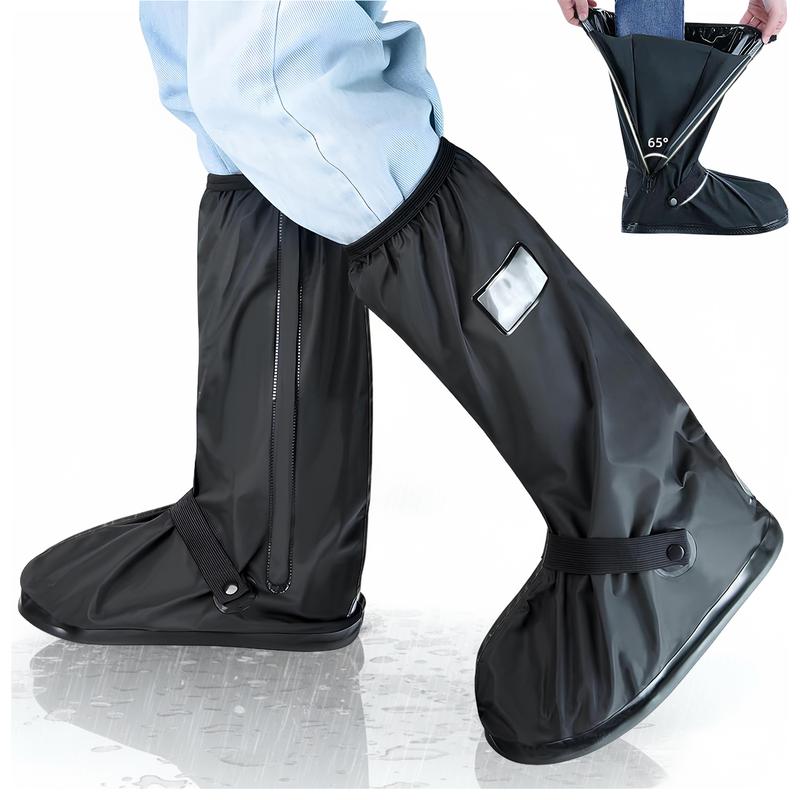 A Pair 40CM High-Tube Double-Layer Waterproof Rain Boot Covers - Durable Anti-Slip Reflective Motorcycle Over-Shoes (S Size)